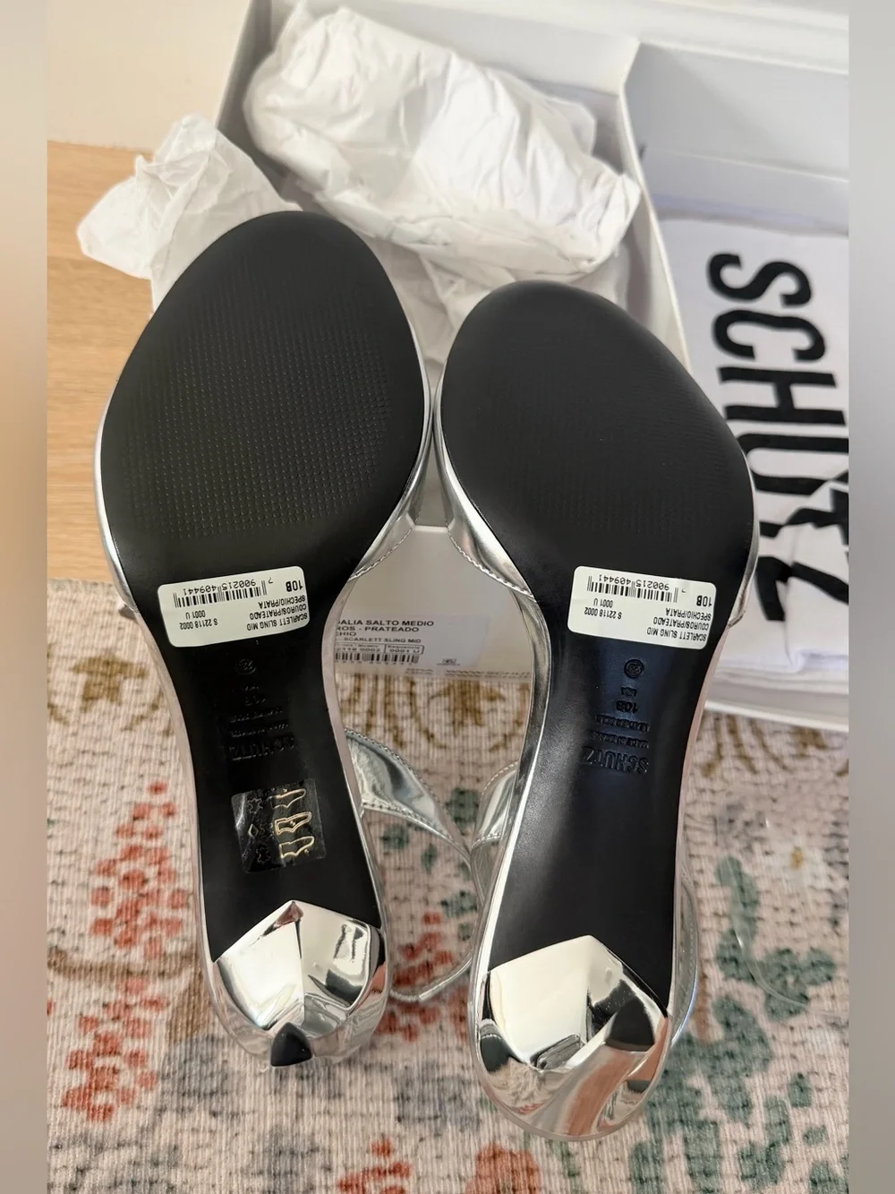 NEW NWT Schutz Scarlett Silver Slingback Mid-Heel Sandal Size 10B